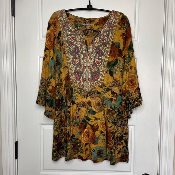 Soft Surroundings Miranda Mixte Tunic Top‎ Women's XL Viscose Embroidered Gold - Picture 3 of 11